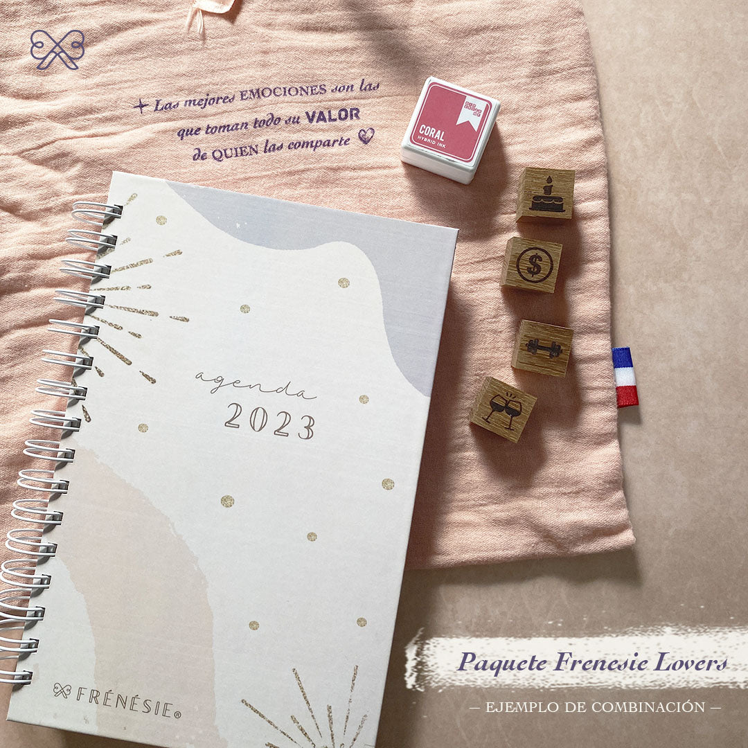 Agenda 2023 paquete accesorios frenesie lovers funda rosa brillar