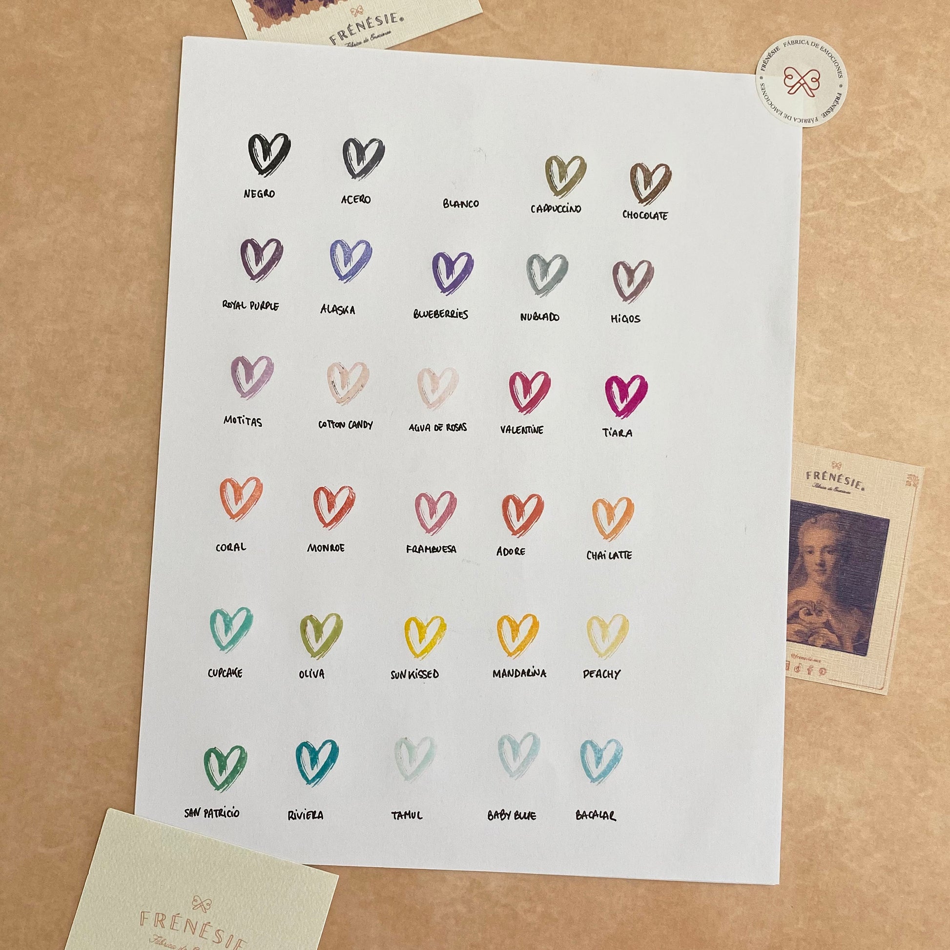 tintas de colores para sellos ejemplo en papel blanco